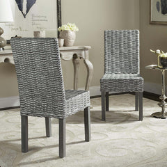 Parsons Chairs, Set of 2, Rattan Frame, Solid Wood Legs, Gray Whitewash
