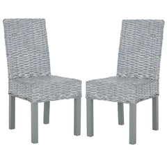 Parsons Chairs, Set of 2, Rattan Frame, Solid Wood Legs, Gray Whitewash
