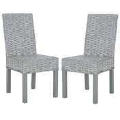 Parsons Chairs, Set of 2, Rattan Frame, Solid Wood Legs, Gray Whitewash