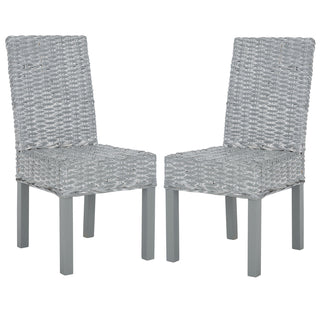 Parsons Chairs, Set of 2, Rattan Frame, Solid Wood Legs, Gray Whitewash