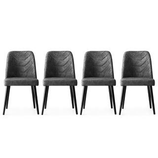 Parsons Chairs, Set of 4, Gray Velvet, Anthracite Solid Wood Legs