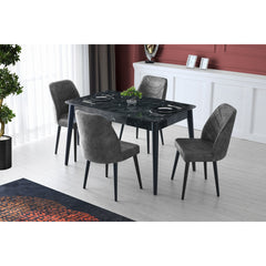 Parsons Chairs, Set of 4, Gray Velvet, Anthracite Solid Wood Legs