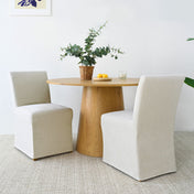 Parsons Dining Chairs, Set of 2, Beige Linen with Natural Wood Legs