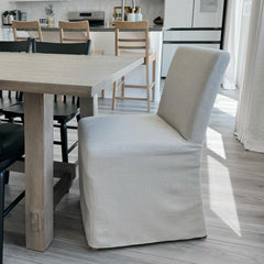 Parsons Dining Chairs, Set of 2, Beige Linen with Natural Wood Legs