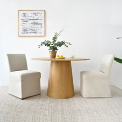 Parsons Dining Chairs, Set of 2, Beige Linen with Natural Wood Legs