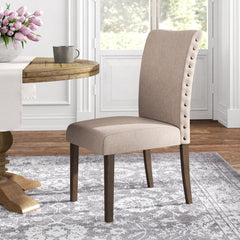 Parsons Dining Chairs, Set of 2, Beige Polyester, Weathered Gray Solid Wood Legs