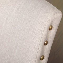 Parsons Dining Chairs, Set of 2, Beige Polyester, Weathered Gray Solid Wood Legs