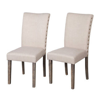 Parsons Dining Chairs, Set of 2, Beige Polyester, Weathered Gray Solid Wood Legs