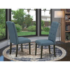 Parsons Dining Chairs, Set of 2, Blue Linen Fabric, Black Solid Wood Legs
