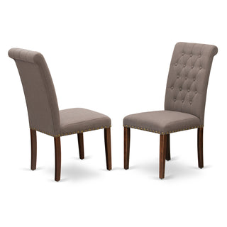 Parsons Dining Chairs, Set of 2, Dark Coffee Linen, Mahogany Rubberwood Legs