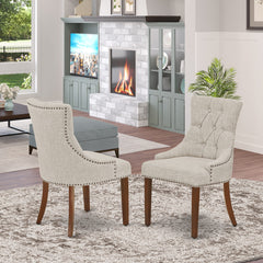 Parsons Dining Chairs, Set of 2, Doeskin Cotton Blend, Mahogany Wood Legs