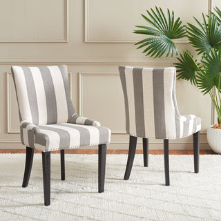 Parsons Dining Chairs, Set of 2, Gray Bone Striped Linen Blend, Espresso Legs