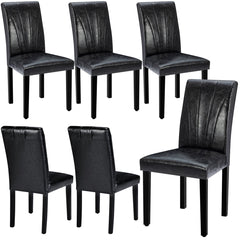 Parsons Dining Chairs, Set of 6, Black Faux Leather, Solid Wood Legs
