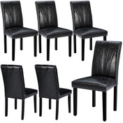 Parsons Dining Chairs, Set of 6, Black Faux Leather, Solid Wood Legs