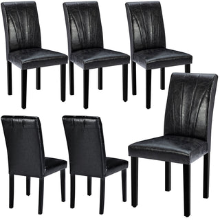 Parsons Dining Chairs, Set of 6, Black Faux Leather, Solid Wood Legs