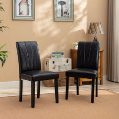 Parsons Dining Chairs, Set of 6, Black Faux Leather, Solid Wood Legs