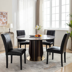 Parsons Dining Chairs, Set of 6, Black Faux Leather, Solid Wood Legs