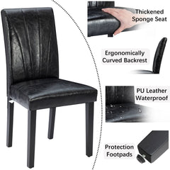 Parsons Dining Chairs, Set of 6, Black Faux Leather, Solid Wood Legs