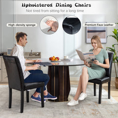 Parsons Dining Chairs, Set of 6, Black Faux Leather, Solid Wood Legs