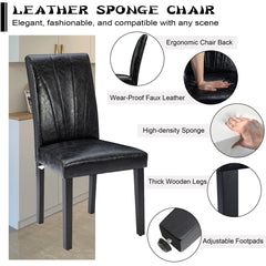 Parsons Dining Chairs, Set of 6, Black Faux Leather, Solid Wood Legs