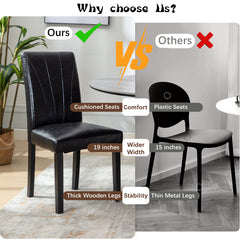 Parsons Dining Chairs, Set of 6, Black Faux Leather, Solid Wood Legs