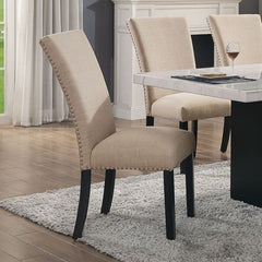 Parsons Side Chairs, Set of 2, Beige Polyester Blend, Black Wood Legs