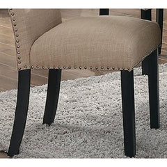 Parsons Side Chairs, Set of 2, Beige Polyester Blend, Black Wood Legs