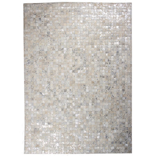 Patchwork Cowhide Rug, 5 ft x 7 ft in Silver