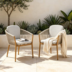 Patio Armchairs, Set of 2, Aluminum Frame with Beige Cushions