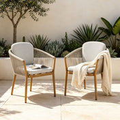 Patio Armchairs, Set of 2, Aluminum Frame with Beige Cushions