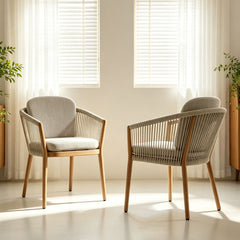 Patio Armchairs, Set of 2, Aluminum Frame with Beige Cushions