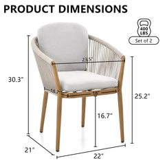 Patio Armchairs, Set of 2, Aluminum Frame with Beige Cushions