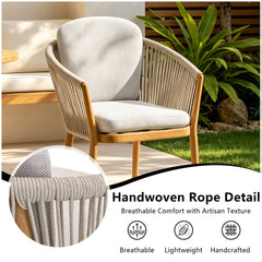 Patio Armchairs, Set of 2, Aluminum Frame with Beige Cushions