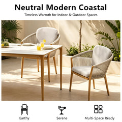 Patio Armchairs, Set of 2, Aluminum Frame with Beige Cushions
