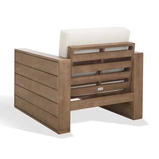 Patio Chair in Natural Eucalyptus Wood with Beige Olefin Cushion