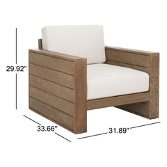 Patio Chair in Natural Eucalyptus Wood with Beige Olefin Cushion