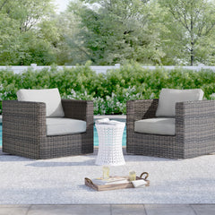 Patio Chairs, Set of 2, Espresso Wicker with Gray Cushions