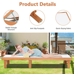 Patio Chaise Lounge in Eucalyptus Wood with 5-Position Backrest, White and Brown