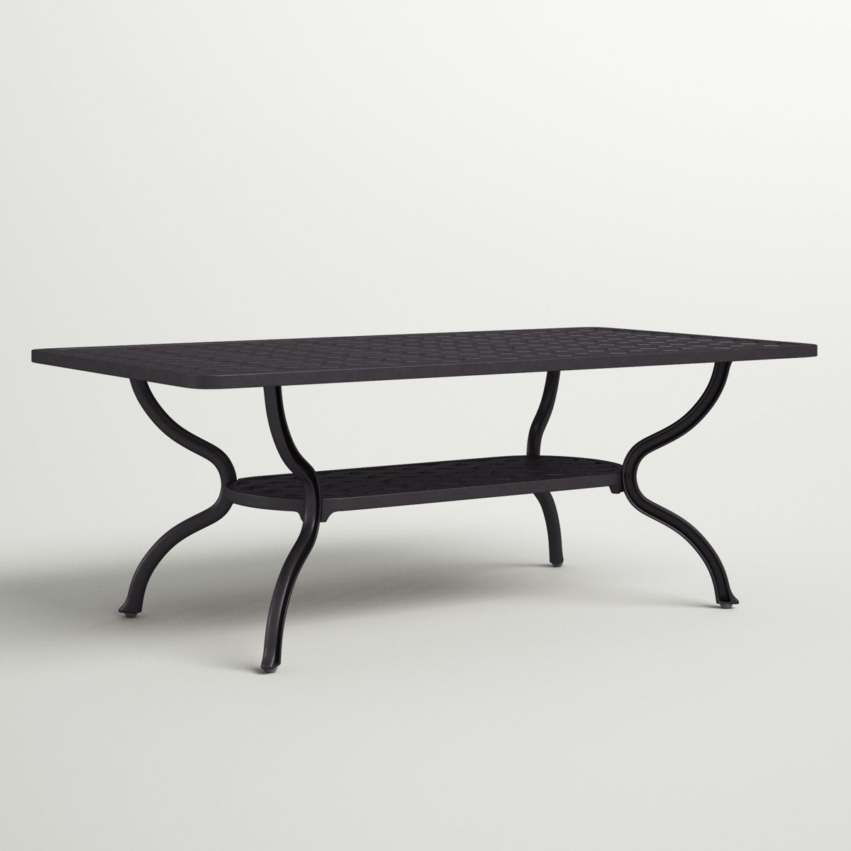 Patio Coffee Table, Cast Aluminum in Antique Bronze with Lower Shelf