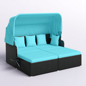 Patio Daybed with Canopy and 2 Side Tables, Turquoise Cushions