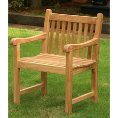 Patio Dining Armchair, Solid Teak with Slat Seat, Brown