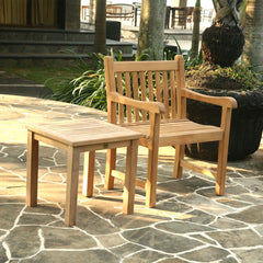 Patio Dining Armchair, Solid Teak with Slat Seat, Brown