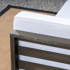 Patio Loveseat Sectional, 2 Pieces, Acacia Wood with White Cushions