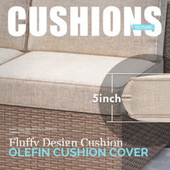Patio Sofa, 2-Seater, Light Brown Wicker Frame with Beige Cushions