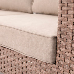Patio Sofa, 2-Seater, Light Brown Wicker Frame with Beige Cushions