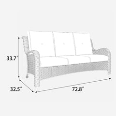 Patio Sofa, 3-Seat Brown Wicker with Metal Frame and Navy Cushions