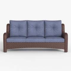 Patio Sofa, 3-Seat Brown Wicker with Metal Frame and Navy Cushions