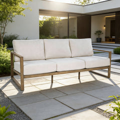 Patio Sofa, 3-Seat, Powder Coated Aluminum with Cream Olefin Cushions