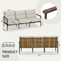 Patio Sofa, 3-Seater, Gray Cushions with Black Metal Frame