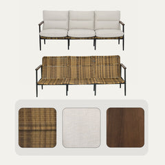 Patio Sofa, 3-Seater, Gray Cushions with Black Metal Frame